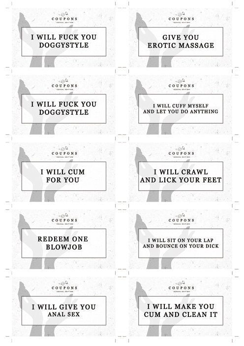 Kink Coupons Submissive "Sexual Edition" Cardboard Style Design - Kinky, Roleplay, Submissive, Voucher, Card, Fetish