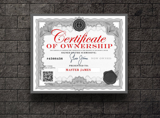 Scannable Kink QR Certificate + Custom Reg-page | PDF (Printable & Digital Signing) | Submissive Contract | Gift | Fetish