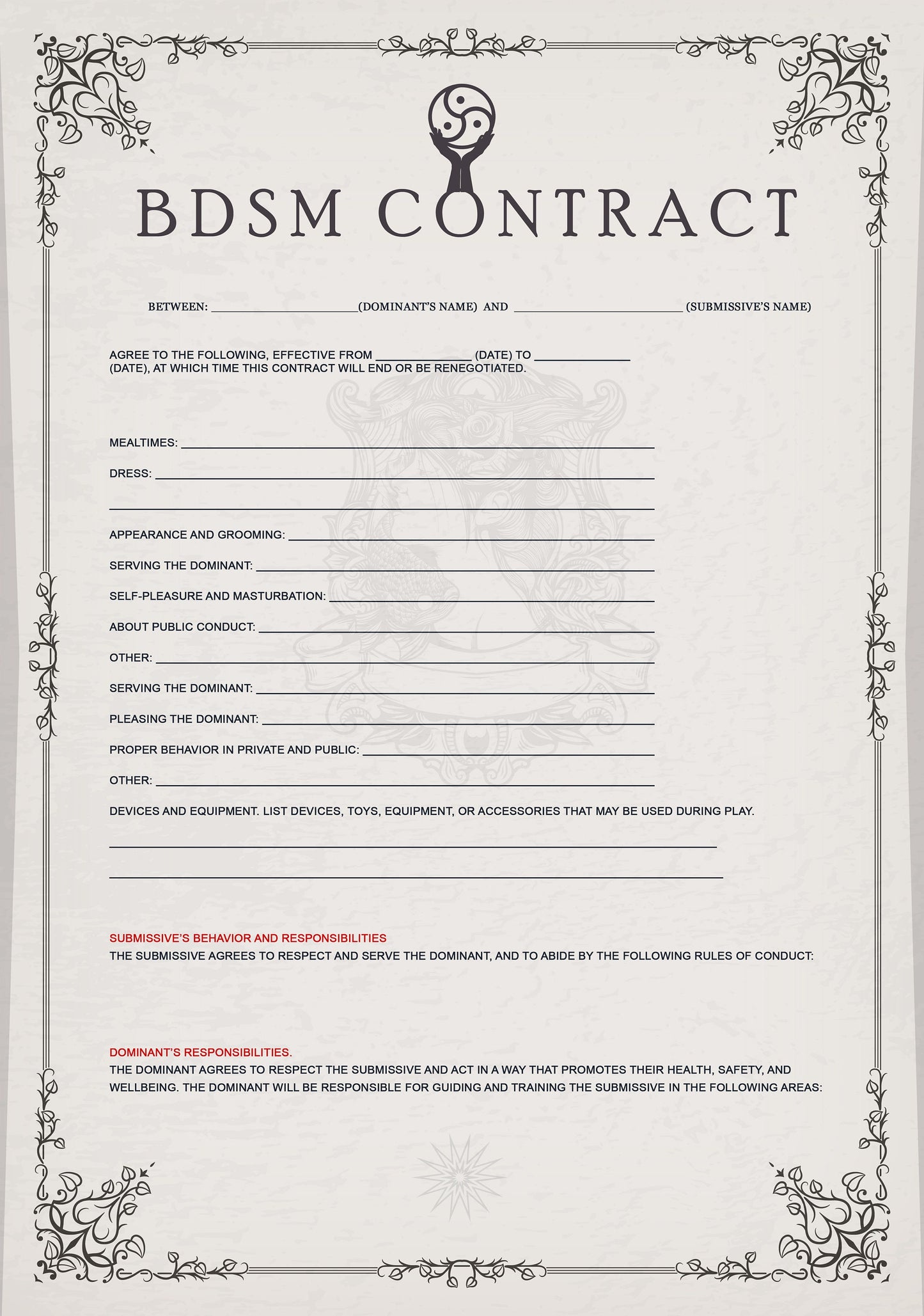 BDSM Contract Roman Elegance