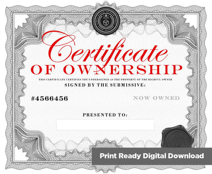 Kink Ownership Certificate Print & Sign Yourself Version | PDF (Printable)