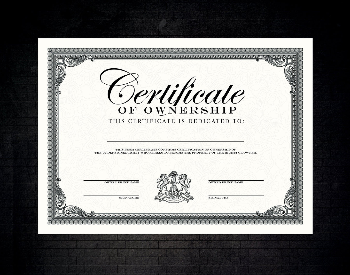 Kinky Ownership Certificate Kinky Print & Sign Yourself Version | PDF (Printable)