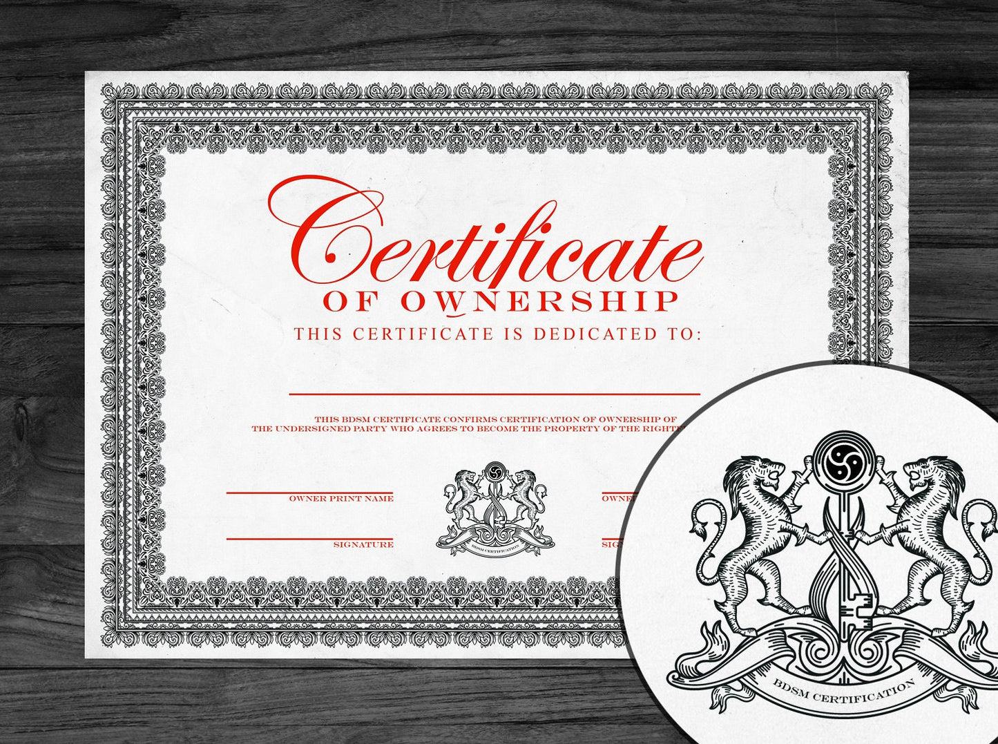 Kink Ownership Certificate Kink Lion Print & Sign Yourself Version | PDF (Printable)