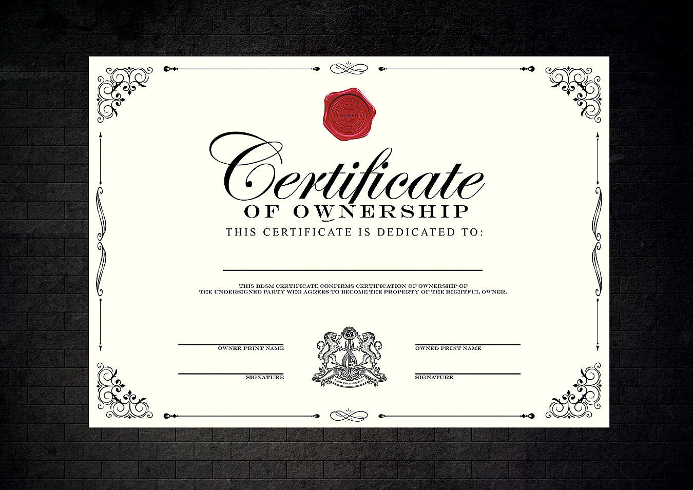 Kinky Ownership Certificate Kinky Print & Sign Yourself Version Classic | PDF (Printable)