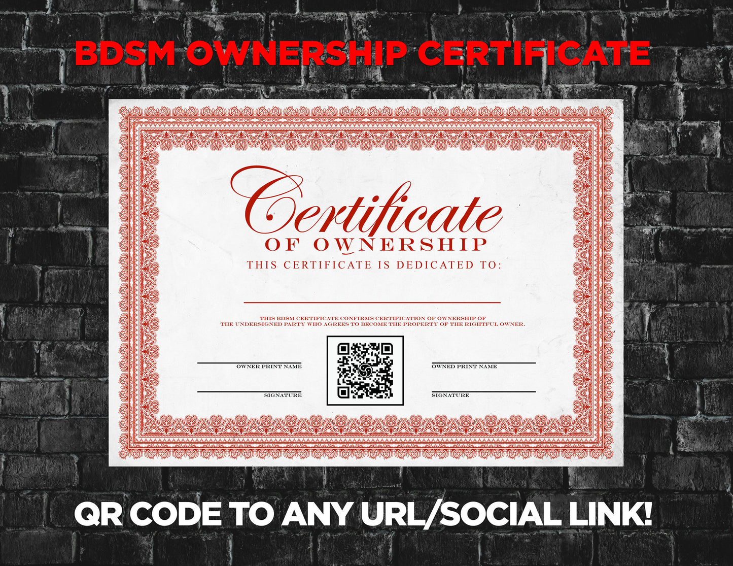 Kink Ownership Certificate Kink Print & Sign Yourself Custom qr link url | PDF (Printable)