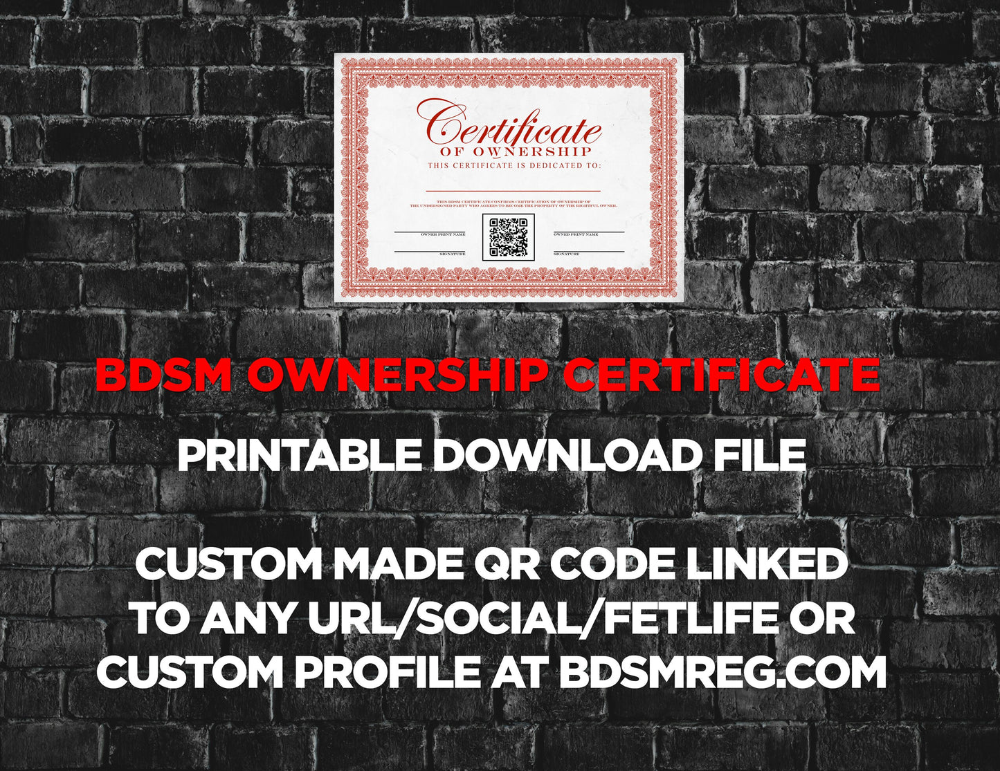 Kink Ownership Certificate Kink Print & Sign Yourself Custom qr link url | PDF (Printable)